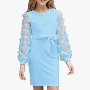 Mesh Puff Long Sleeve Dress with‎ Butterflies